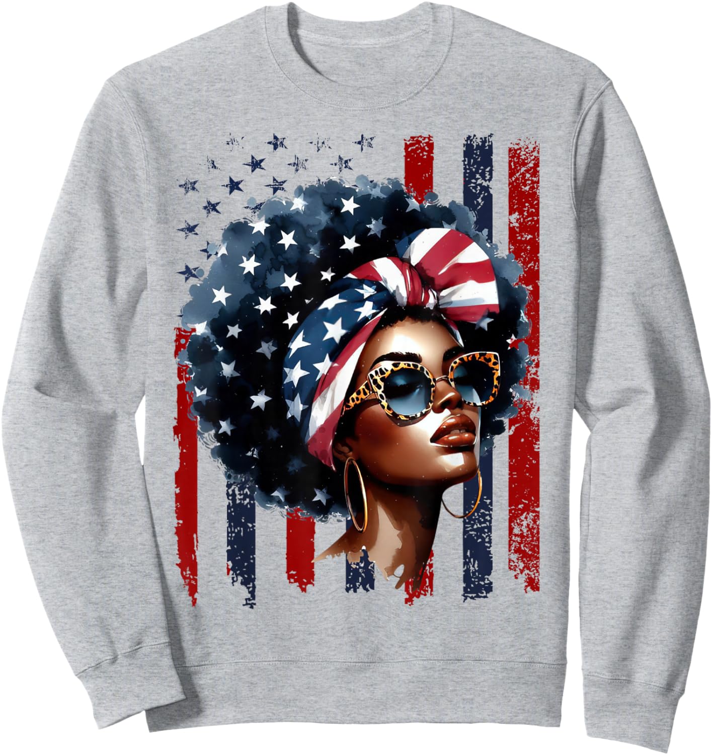 4th of July Black African American Women Afro Patriotic Sweatshirt - Sweatshirt | Ash