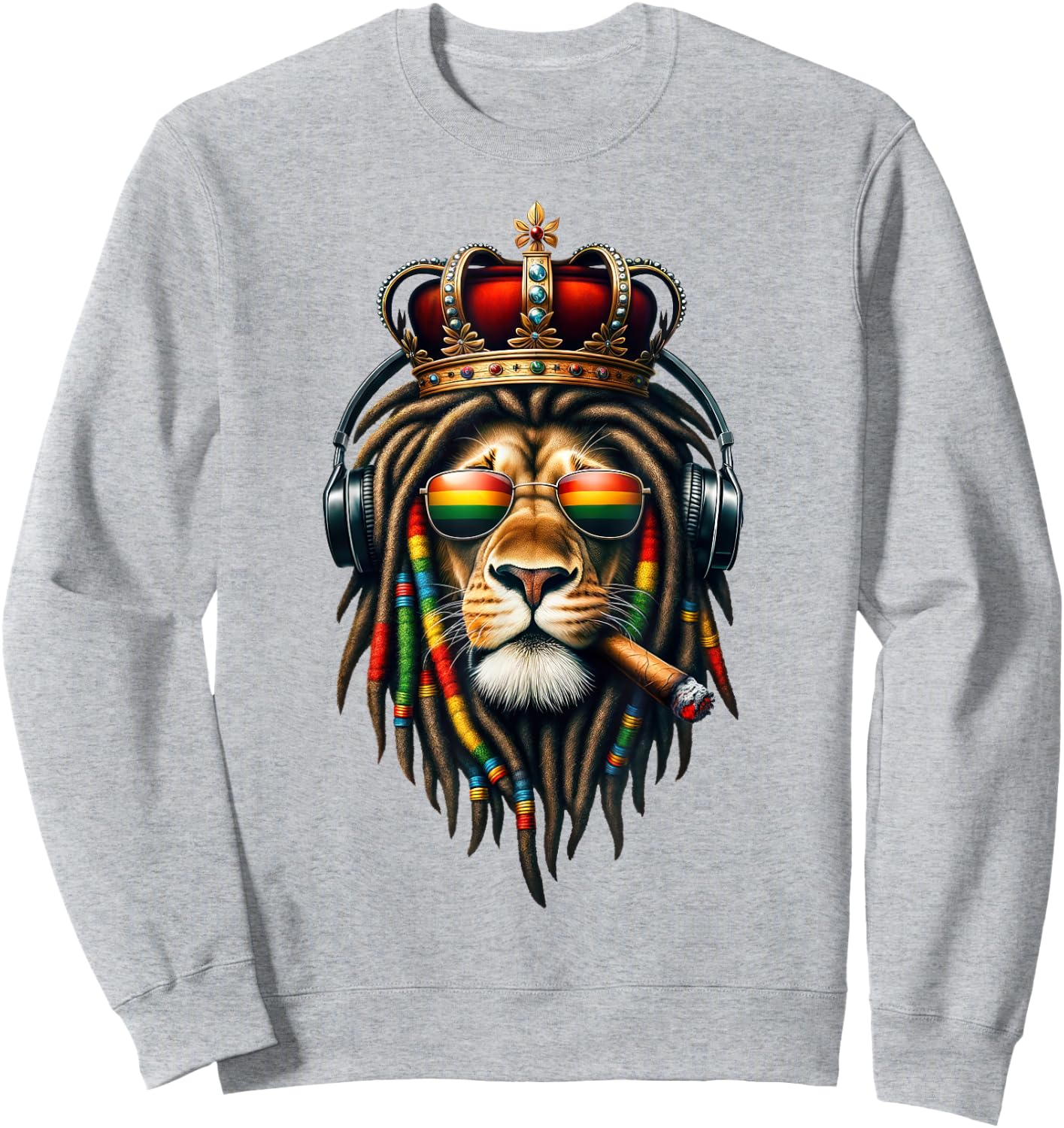 King Rasta Reggae Rastafarian Music Headphones Lion of Judah Sweatshirt - Sweatshirt | Ash