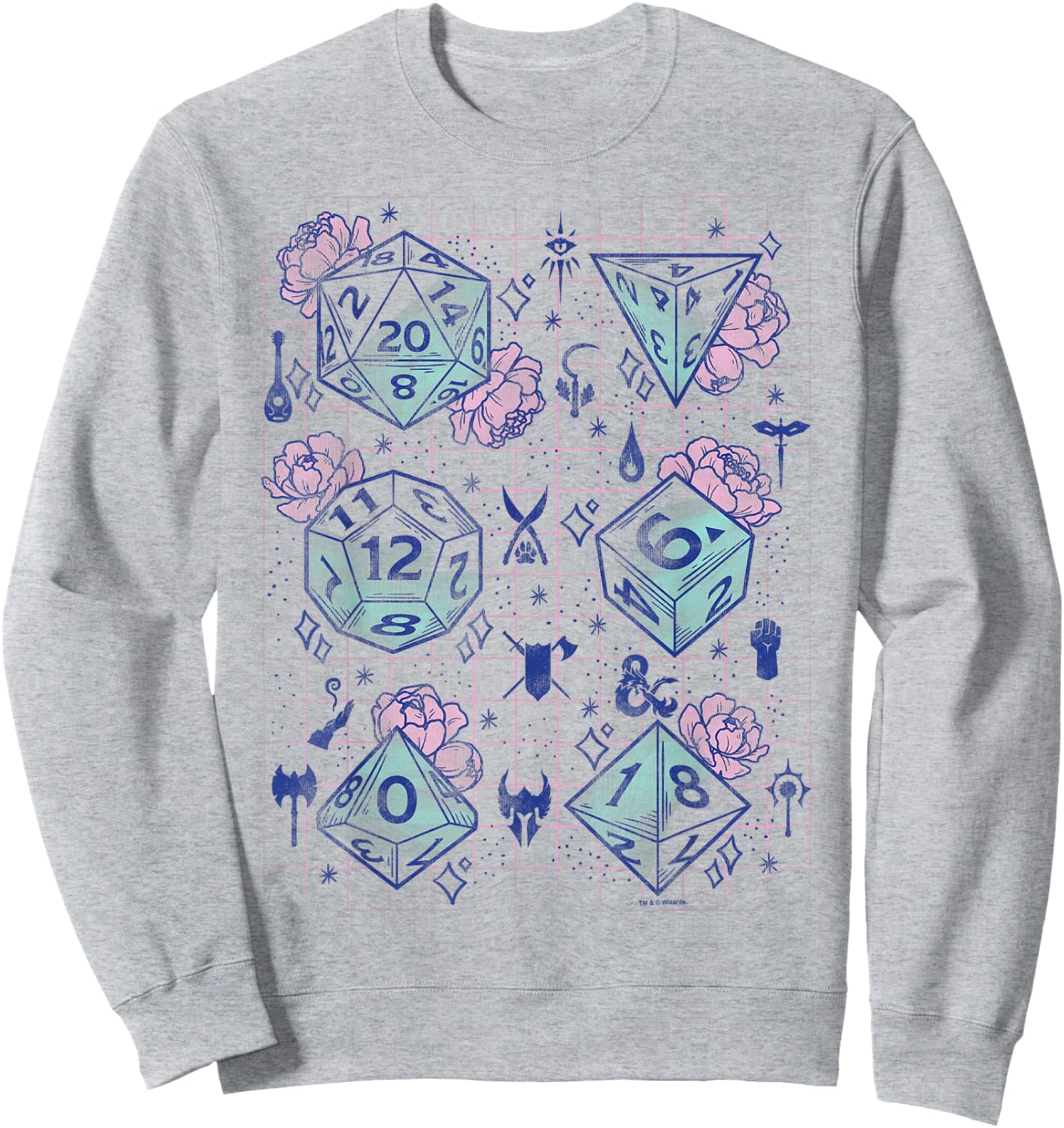 Dungeons & Dragons Floral Dice Grid Sweatshirt - Sweatshirt | Ash