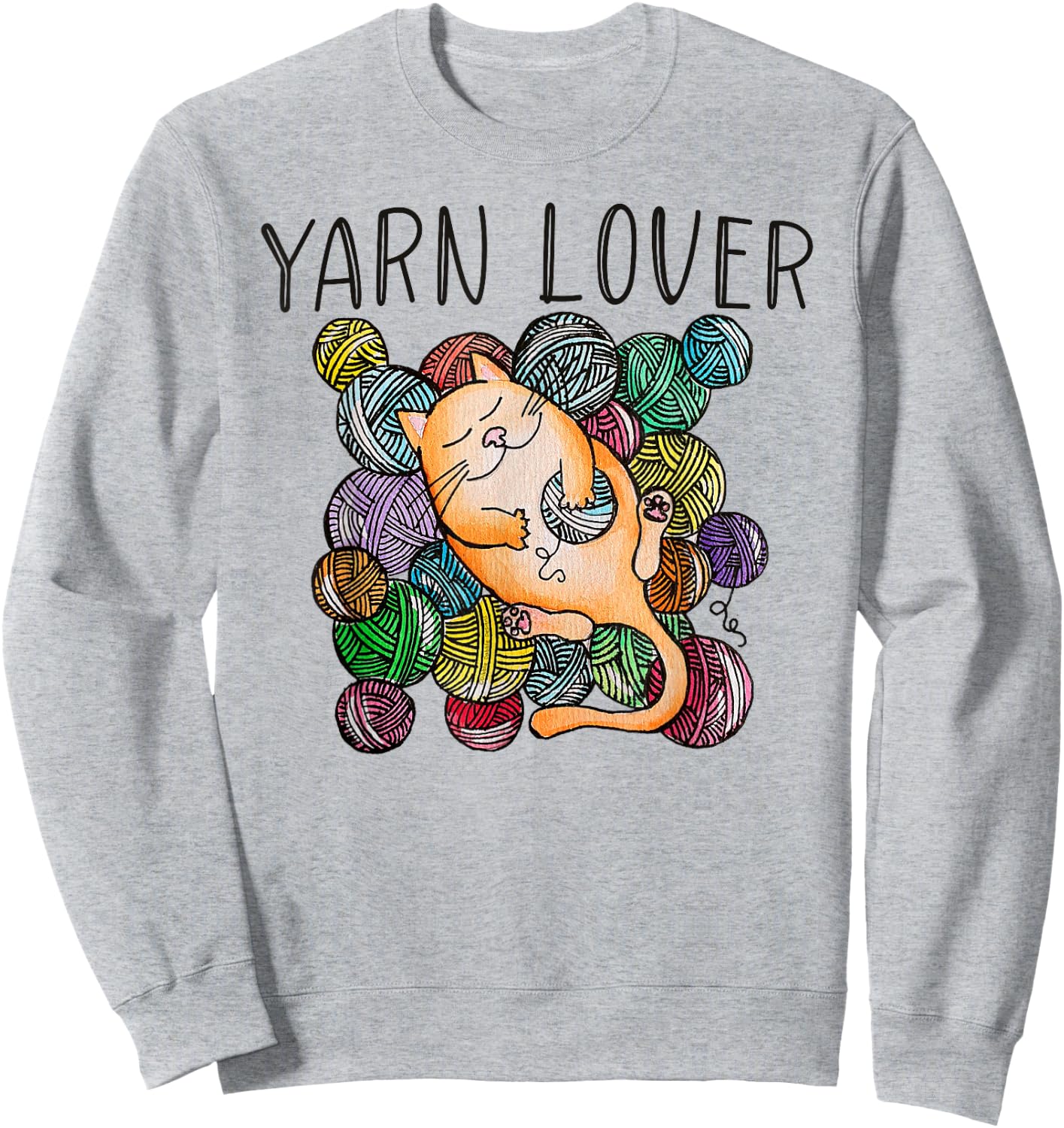Adorable Knitting and Crochet Happy Cat Yarn Lovers Sweatshirt - Sweatshirt | Ash