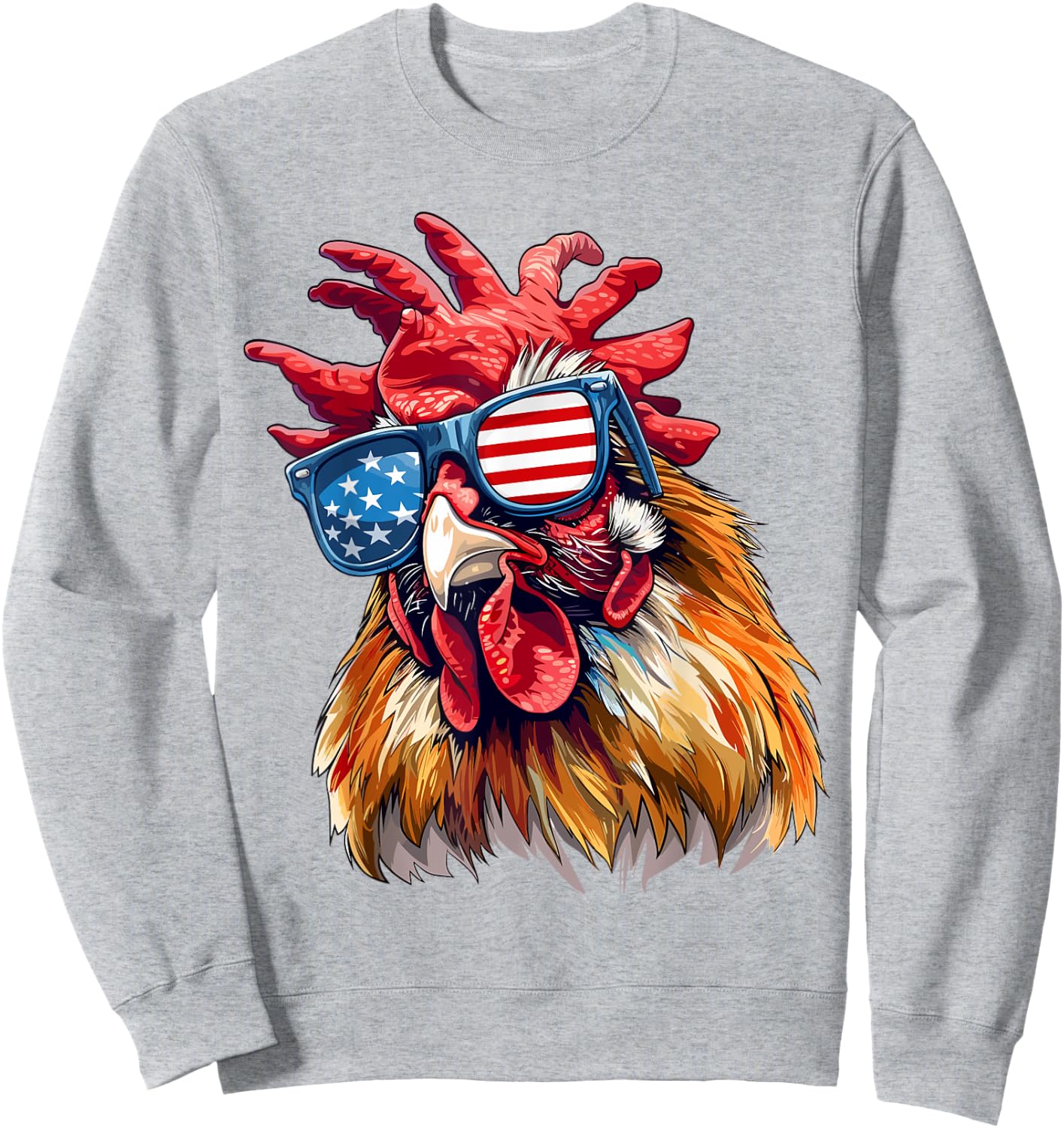 Chicken USA Flag Funny Chicken Lovers Mom Dad 4th of July Women Kids Men Sweatshirt - Sweatshirt | Ash