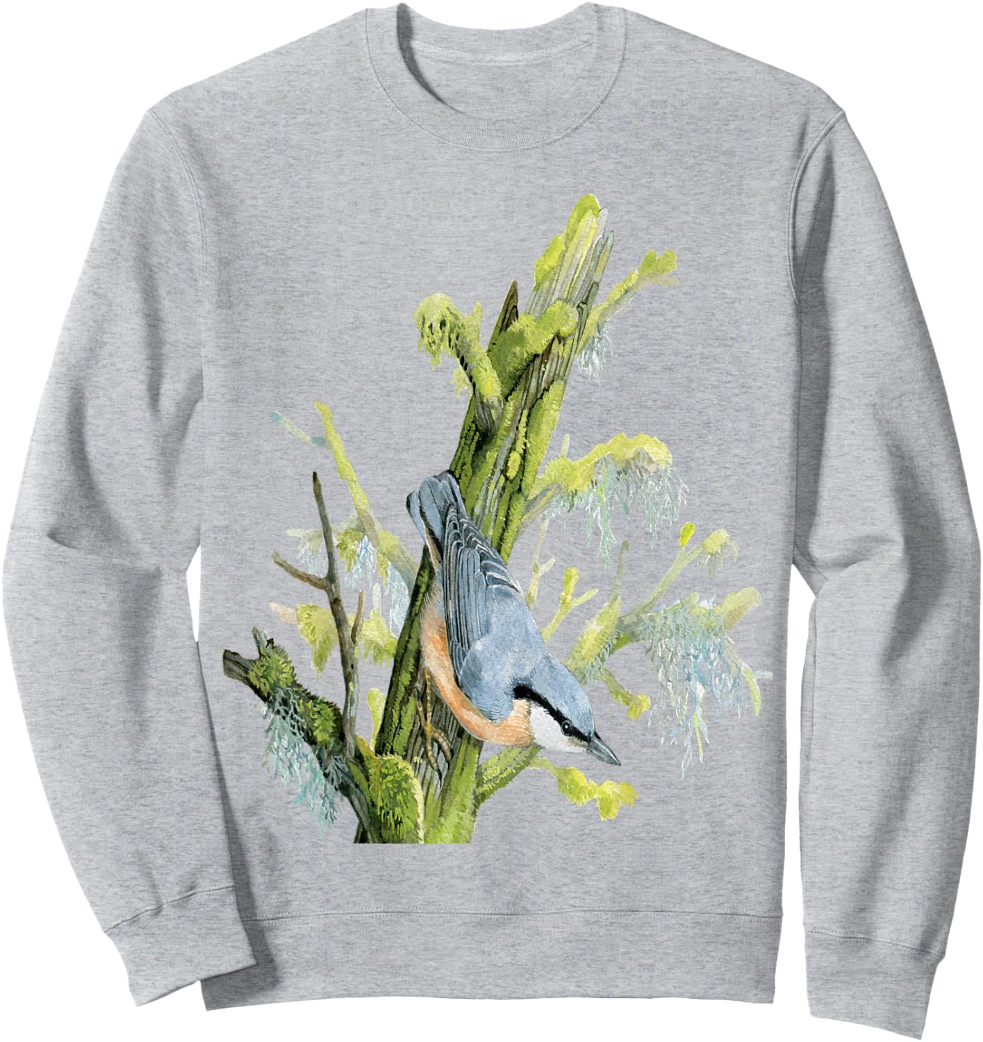 Nuthatch On Tree - Animal Lovers Bird Design Sweatshirt - Sweatshirt | Ash