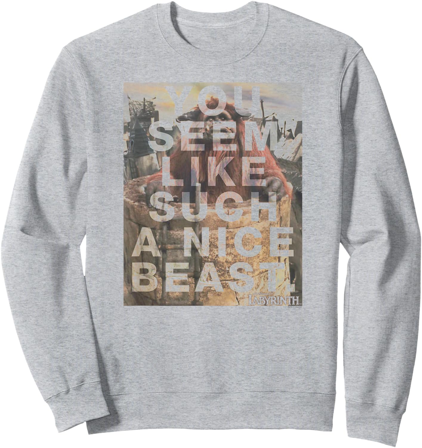 Labyrinth Official Licensed Grey Nice Beast , -Adults, Short Sleeve, Small Sweatshirt - Sweatshirt | Ash