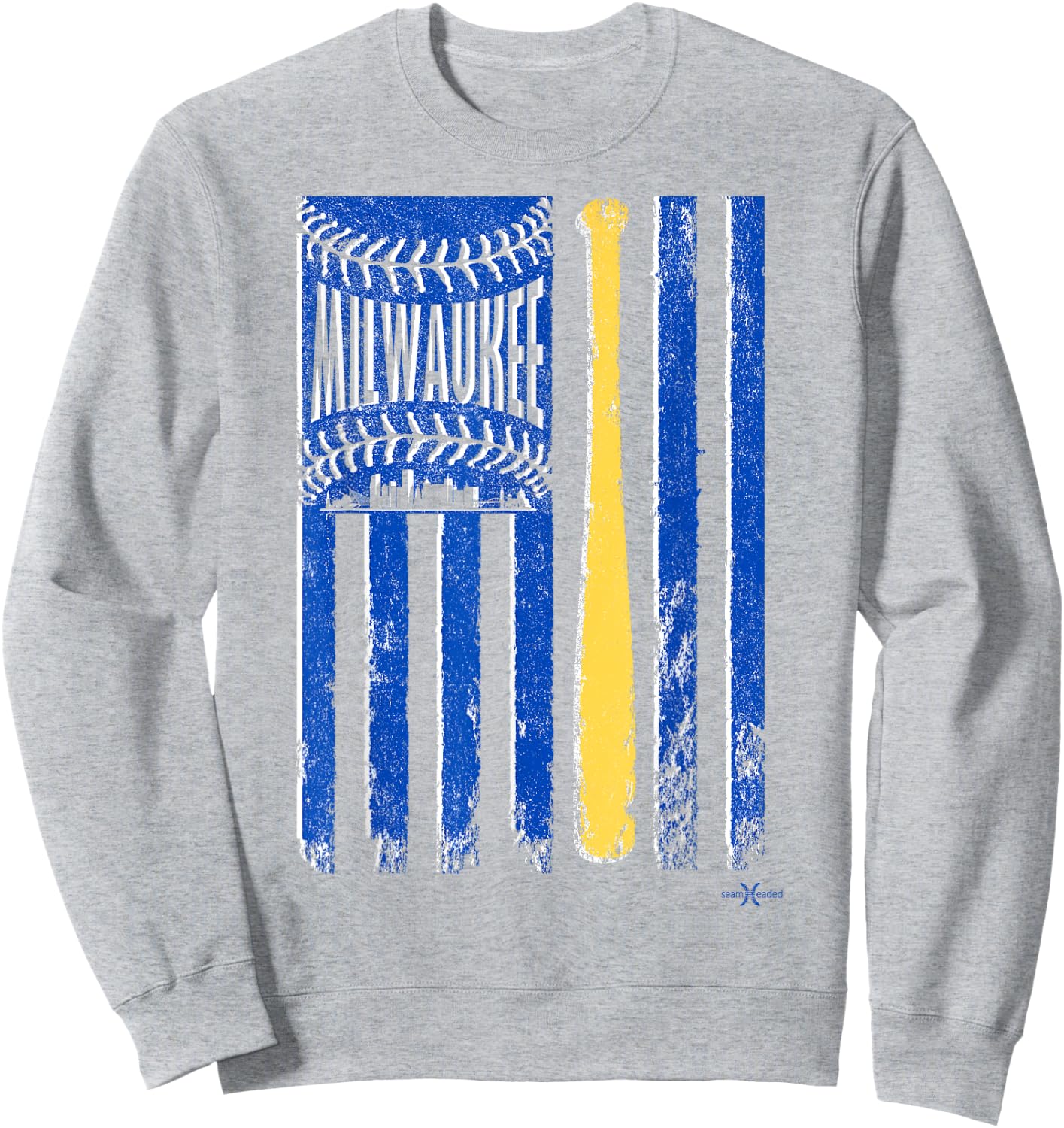 Classic Milwaukee Baseball Flag | Patriotic Baseball Women Kids Men Sweatshirt - Sweatshirt | Ash