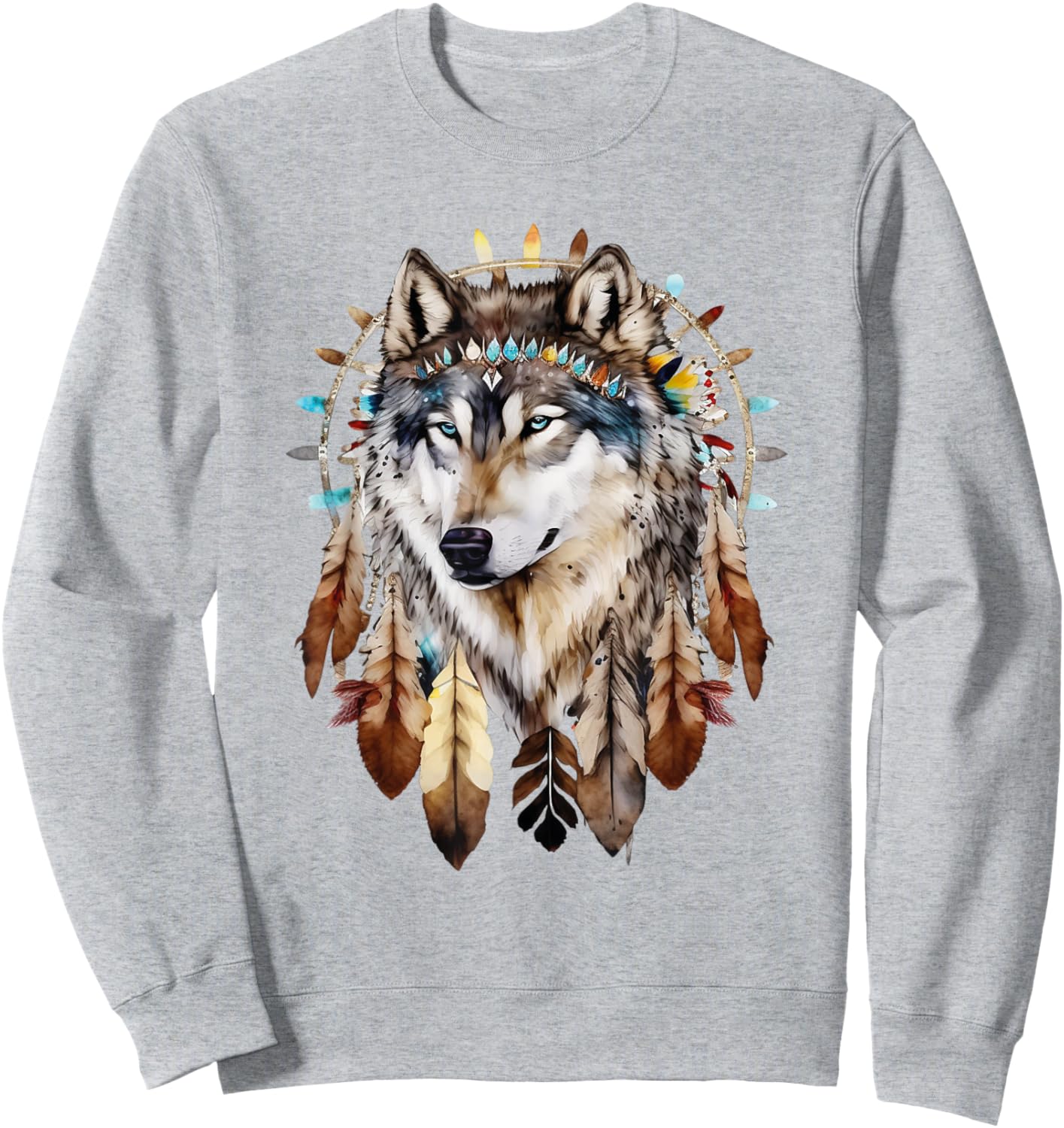 Native American Boho Dreamcatcher Tribe Wolf Sweatshirt - Sweatshirt | Ash
