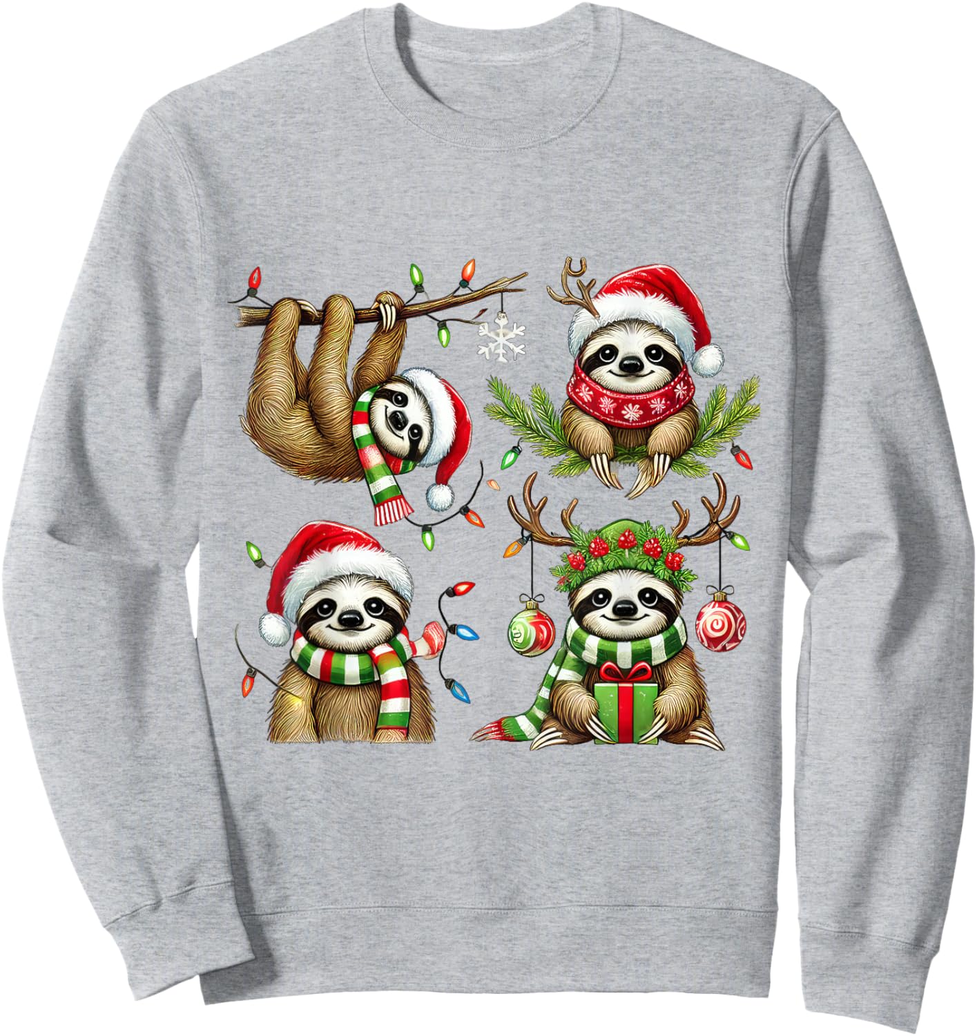 Santa Sloth Christmas Lights Funny Holiday Sloth Lover Gift Sweatshirt - Sweatshirt | Ash