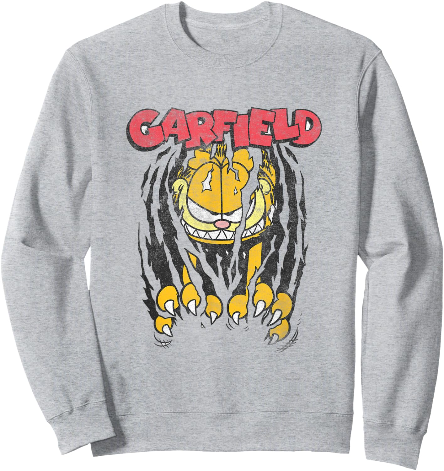 Garfield Vintage Classic Comic Cat Scratch Menacing Face Sweatshirt - Sweatshirt | Ash