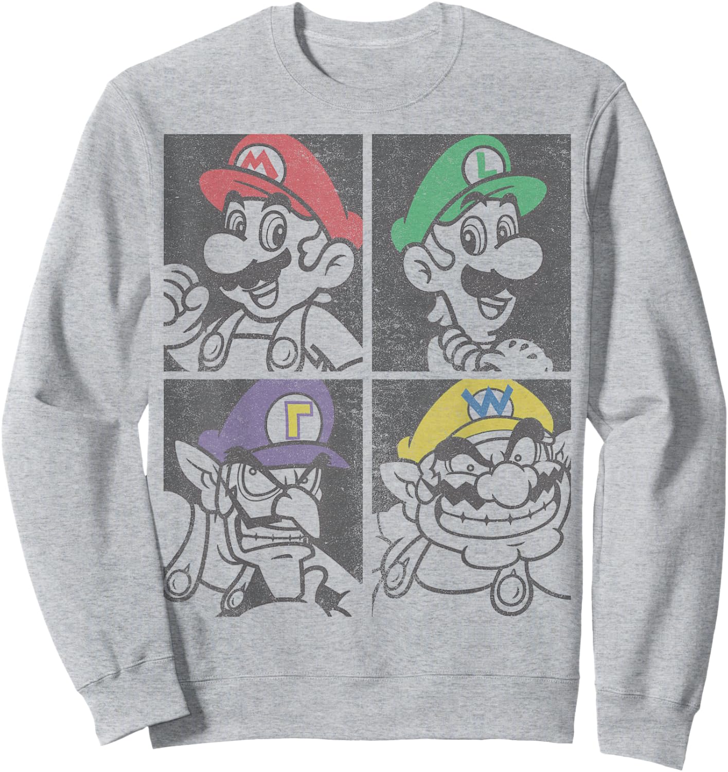 Super Mario Mario Luigi Wario Waluigi Box Up Sweatshirt - Sweatshirt | Ash