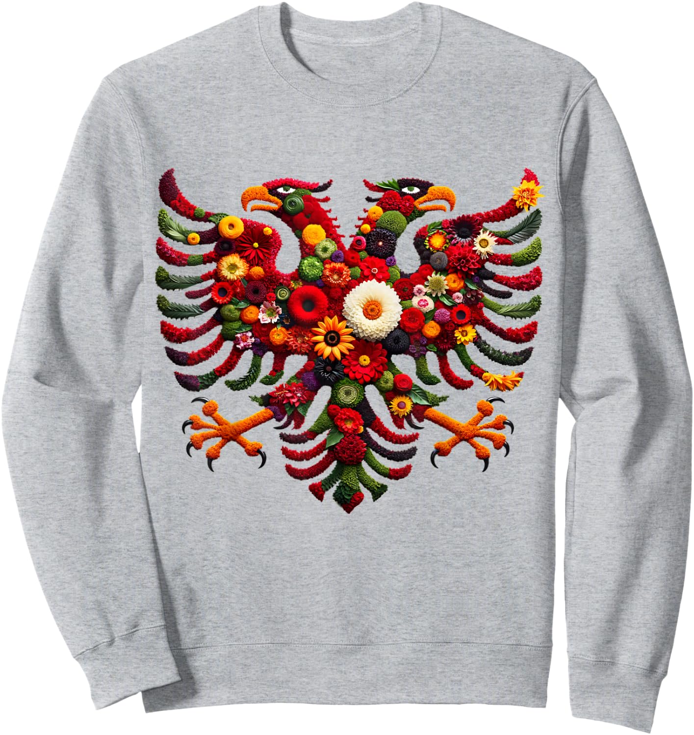 Albanian Flag Flower Eagle Double Red Albania Shqipe Kosovo Sweatshirt - Sweatshirt | Ash