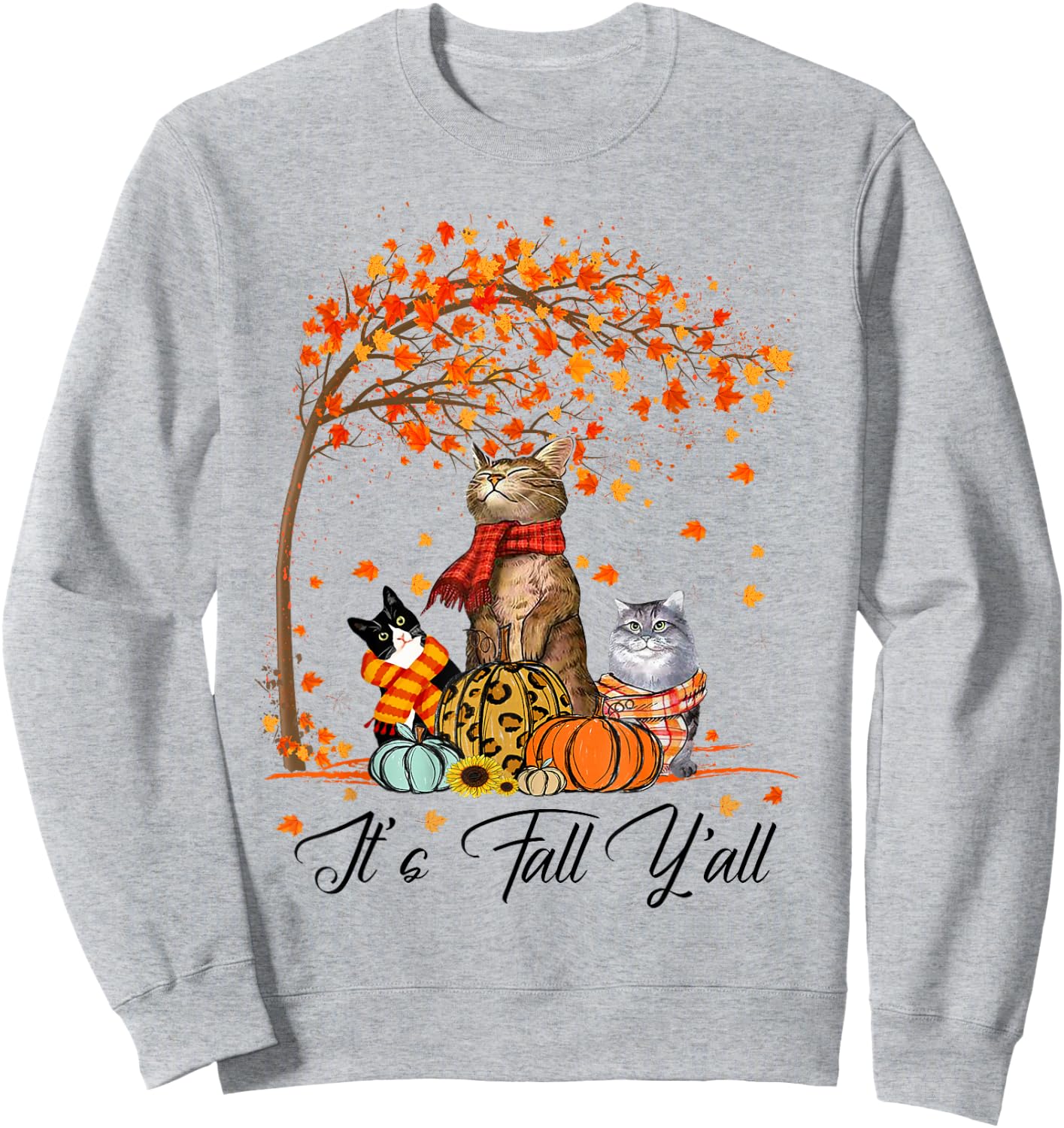 Cat It’s Fall Y’all Pumpkins Autumn Halloween Cat Fall Gifts Sweatshirt - Sweatshirt | Ash