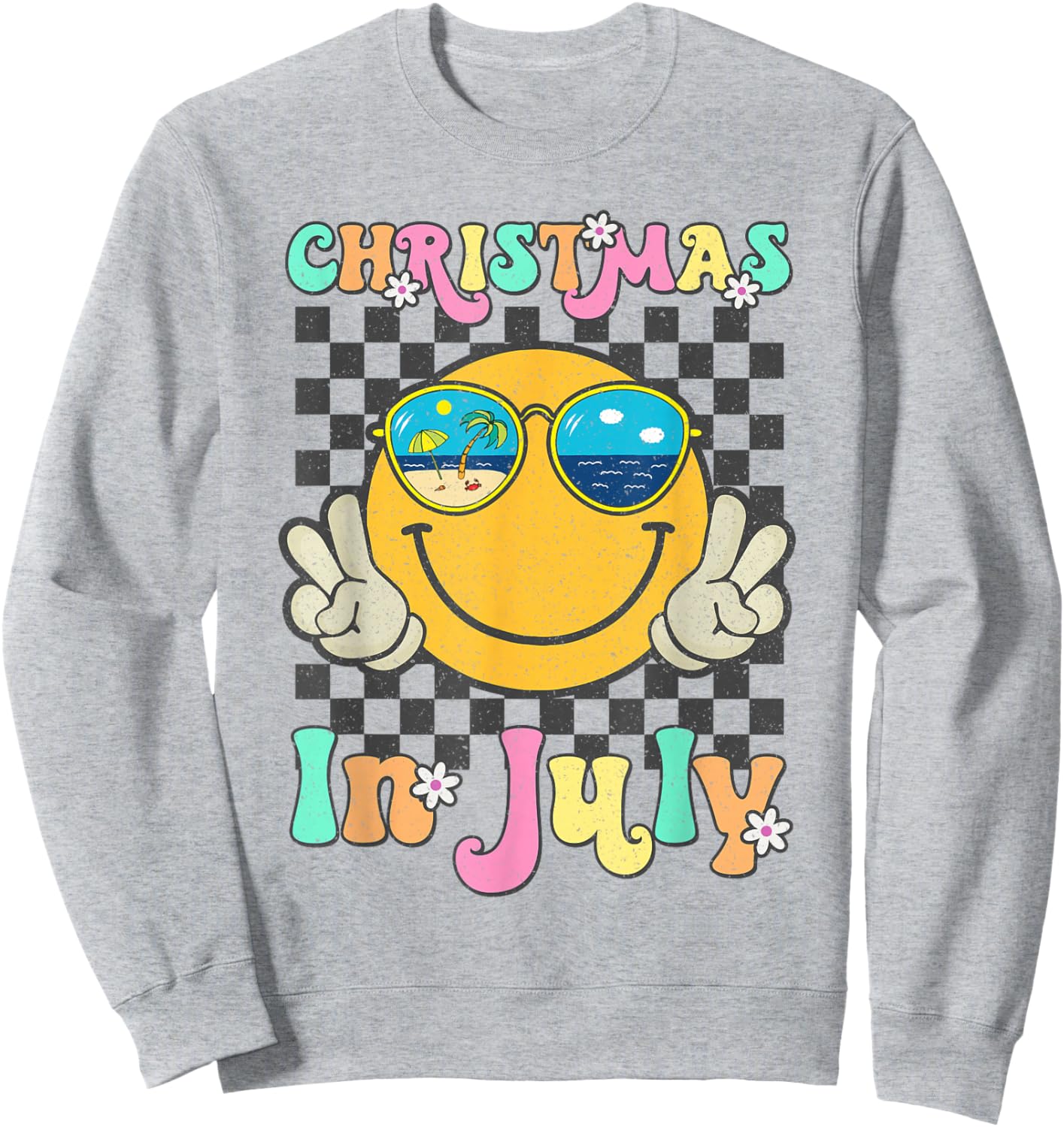 Christmas in July Smile Face Summer Beach Vacation Girl Kids Sweatshirt - Sweatshirt | Ash
