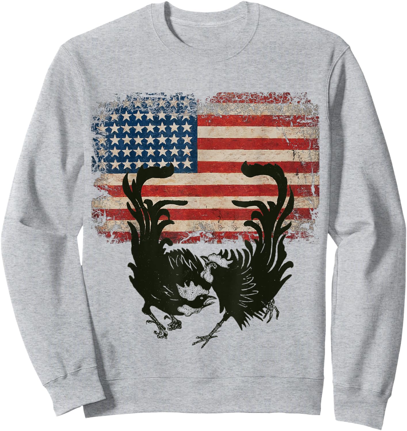Vintage US Flag Fight Cock Fighting Game Fowl American flag Men Sweatshirt - Sweatshirt | Ash
