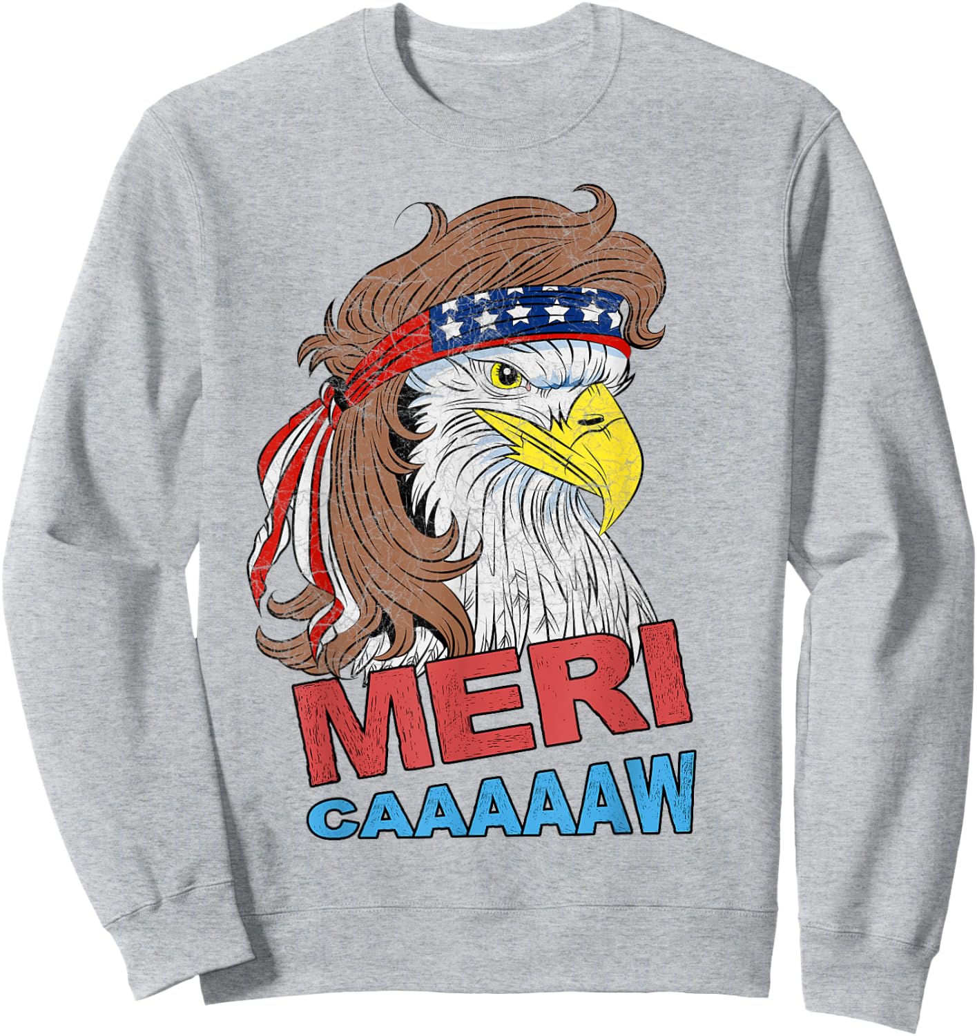 meri-caaaaaw - Eagle Mullet 4th Of July USA American Flag Sweatshirt - Sweatshirt | Ash