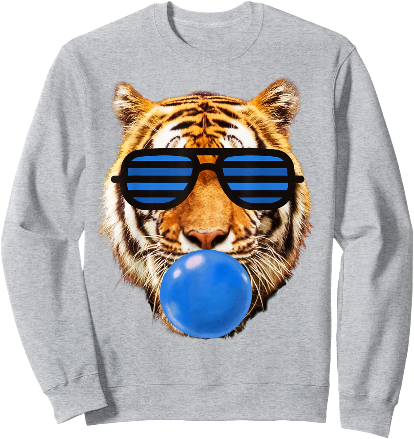 Blue Bubble Gum Tiger Face Stripe Sunglasses Tiger Head Sweatshirt - Sweatshirt | Ash