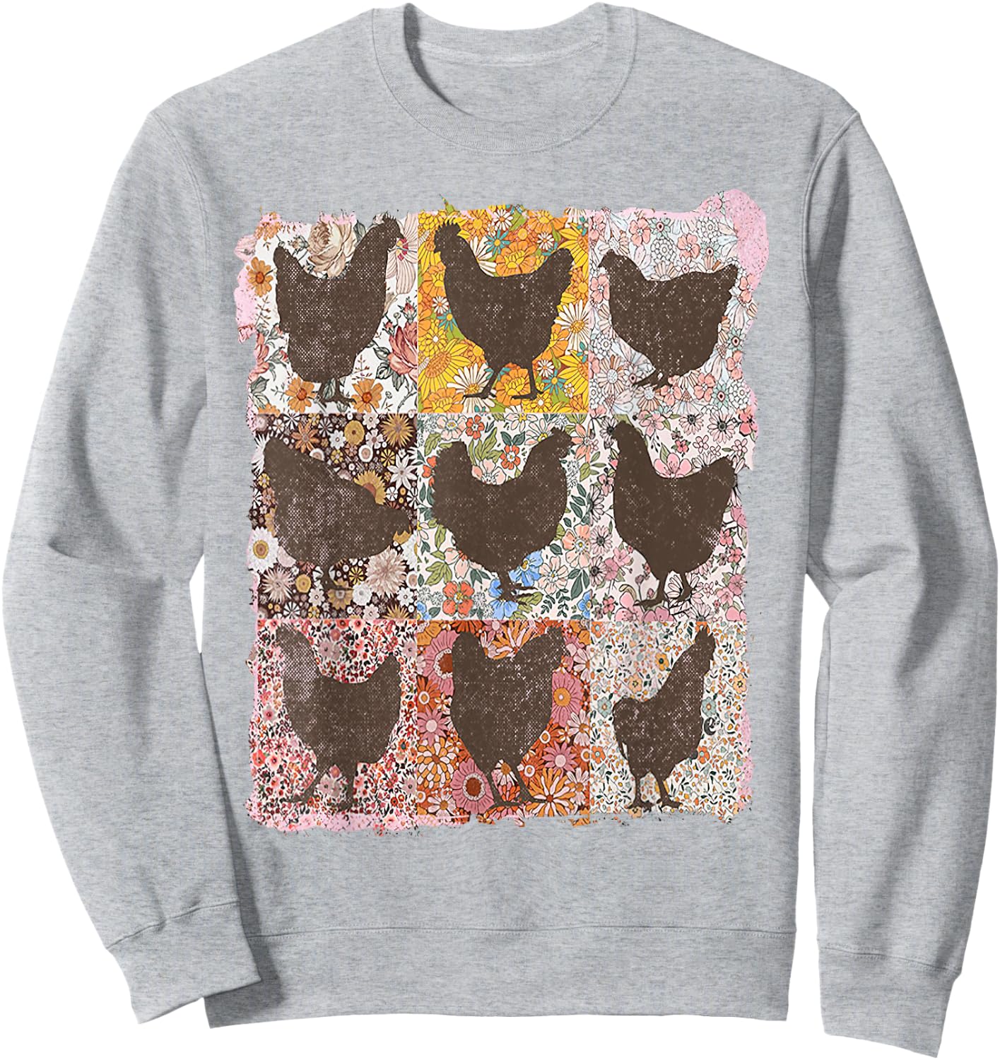 Retro Boho Chicken Farm Shirt Chicken Floral Mother's Day Sweatshirt - Sweatshirt | Ash