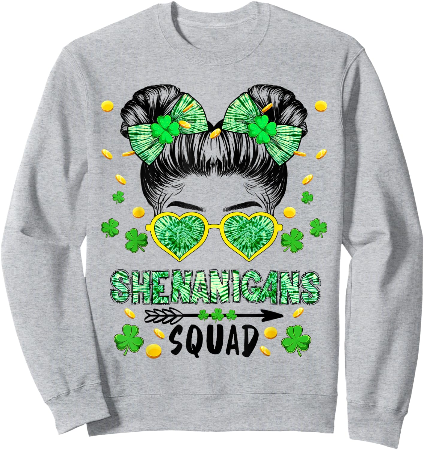 Shenanigans Squad Messy Bun St Patricks Day Girls Sweatshirt - Sweatshirt | Ash