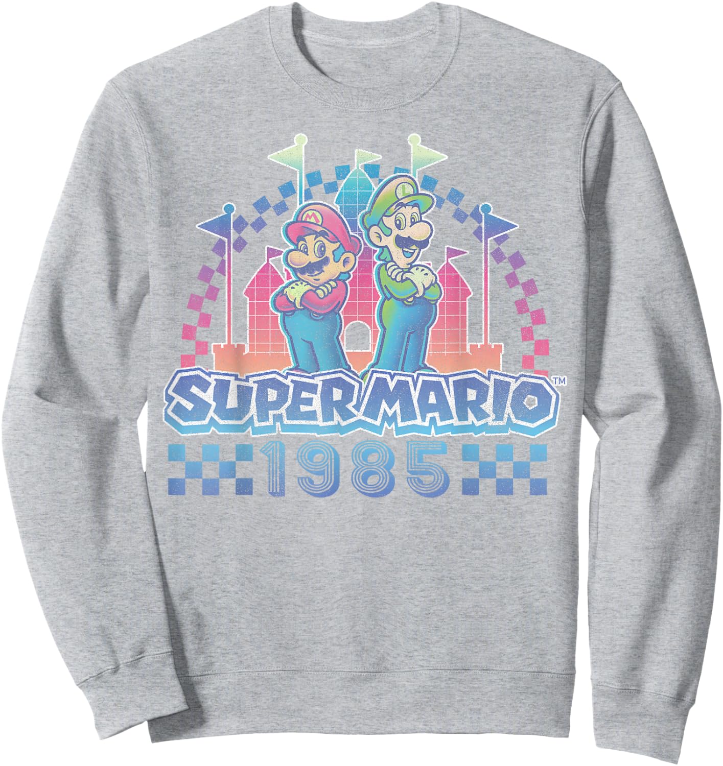 Super Mario Bros Retro Rainbow 1985 Vintage Race Track Duo Sweatshirt - Sweatshirt | Ash