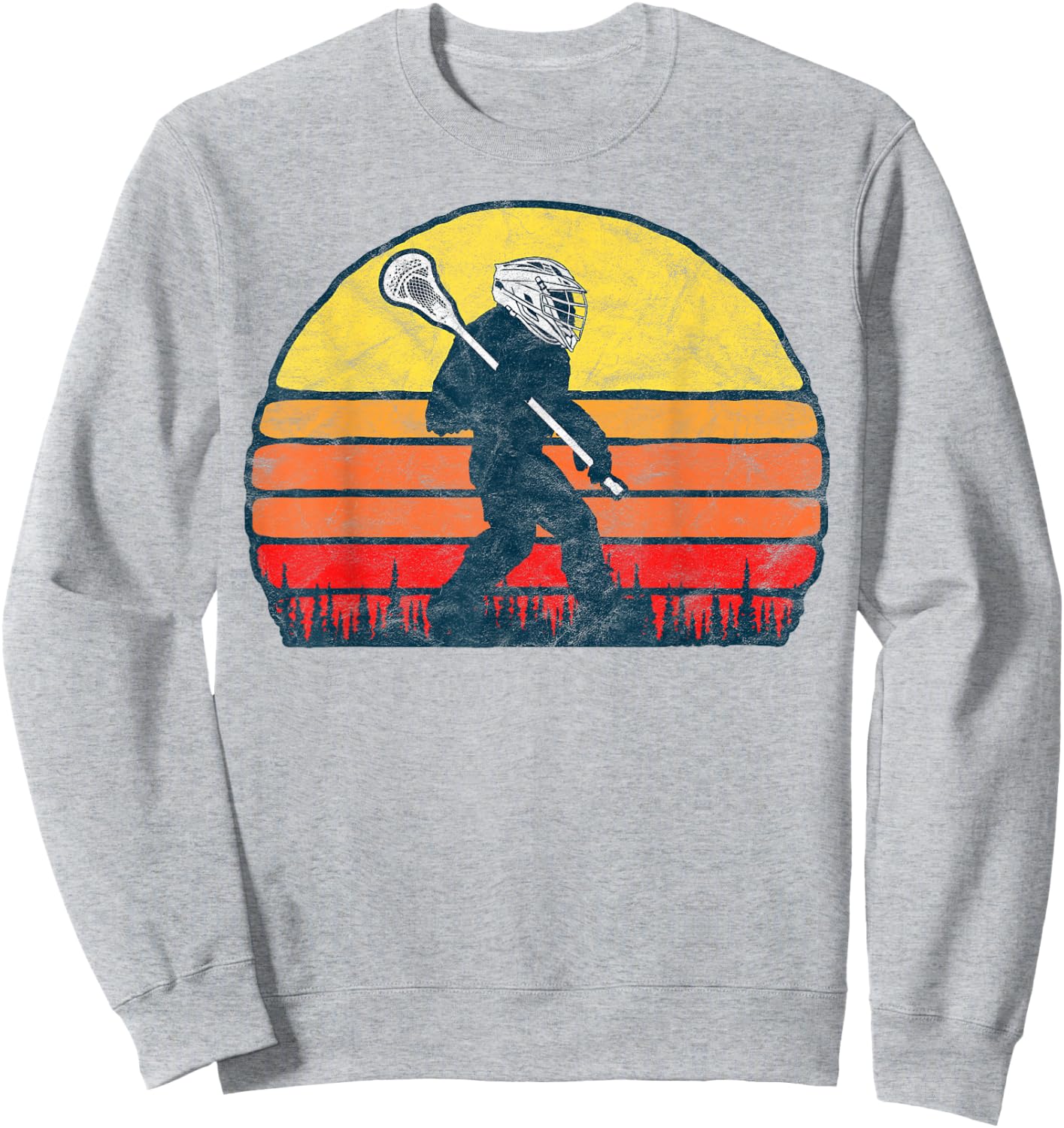 Funny Sasquatch Lax Bigfoot Lacrosse Vintage 80s Sunset Sweatshirt - Sweatshirt | Ash