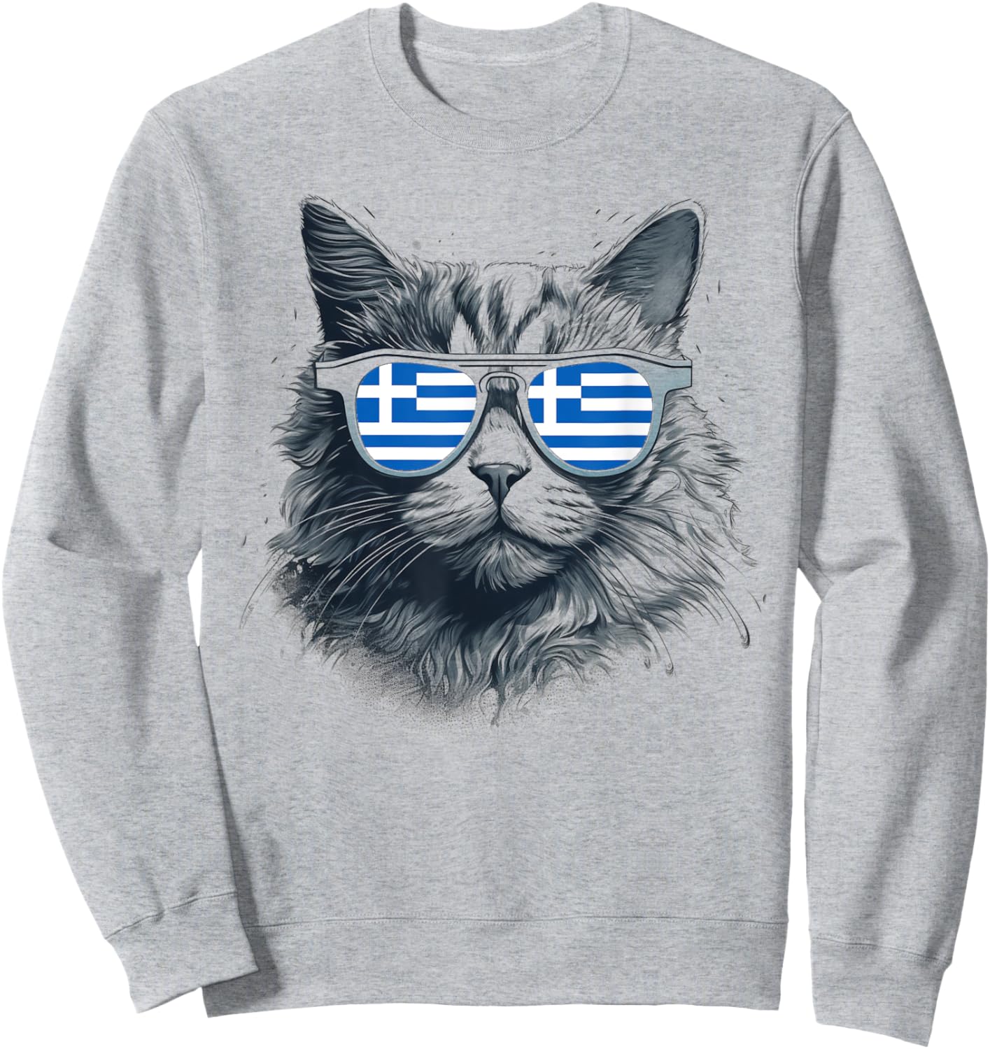 Greek Greece Flag Cat Sunglasses Family Country Funny Men Women Kids Sweatshirt - Sweatshirt | Ash