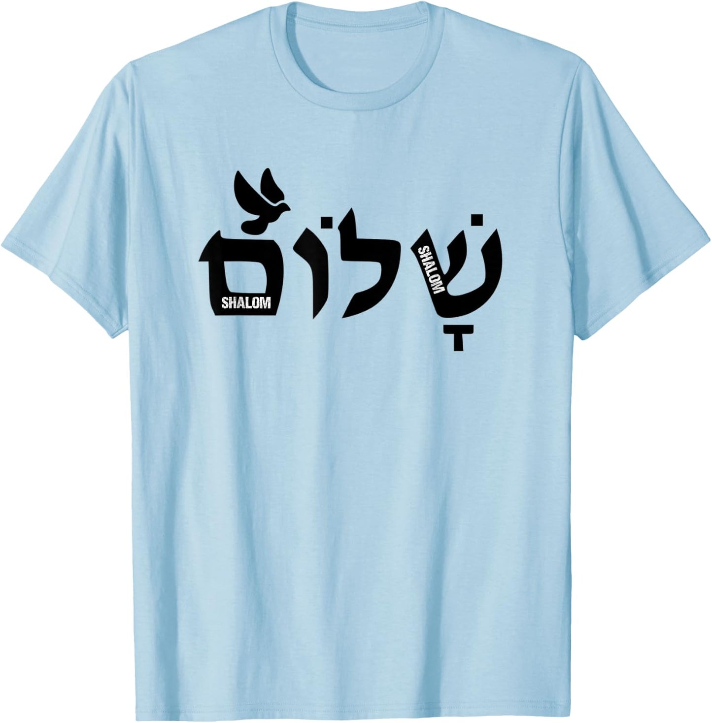 Shalom Hebrew Letters - Dove Of Peace Christian Jewish T-Shirt - T-Shirt | Light Blue