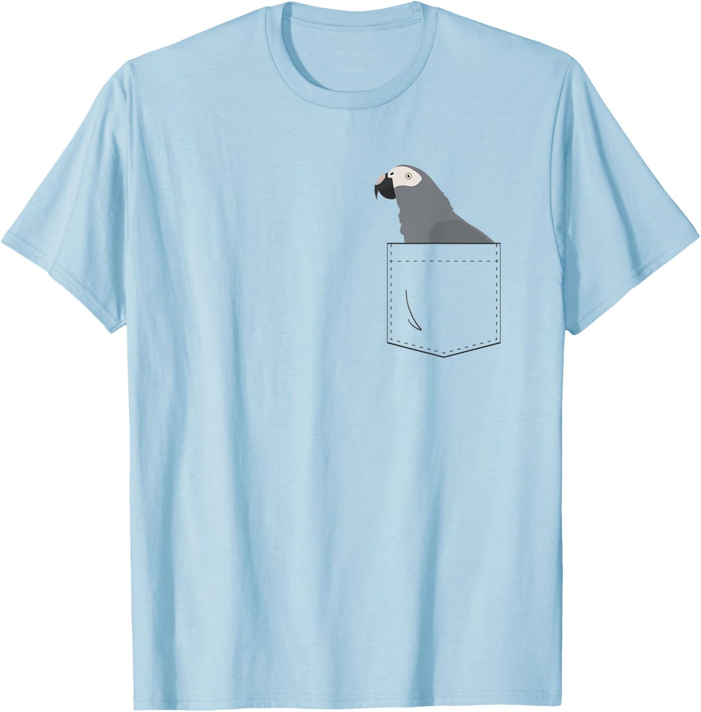 Timneh African Grey Parrot in Fake Pocket T-Shirt - T-Shirt | Light Blue