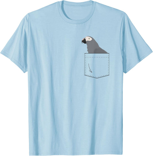 Timneh African Grey Parrot in Fake Pocket T-Shirt - T-Shirt | Light Blue