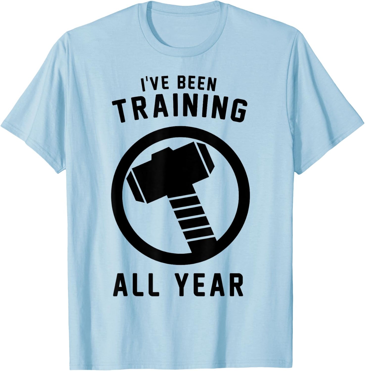 Marvel Avengers Thor I've Been Training All Year Hammer Logo T-Shirt - T-Shirt | Light Blue