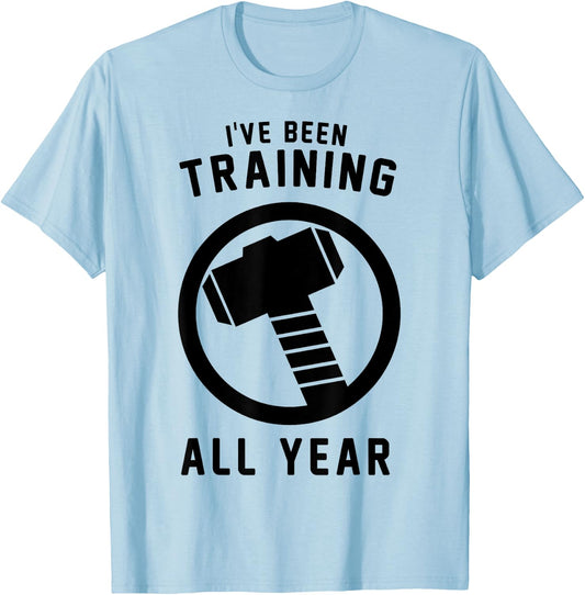 Marvel Avengers Thor I've Been Training All Year Hammer Logo T-Shirt - T-Shirt | Light Blue