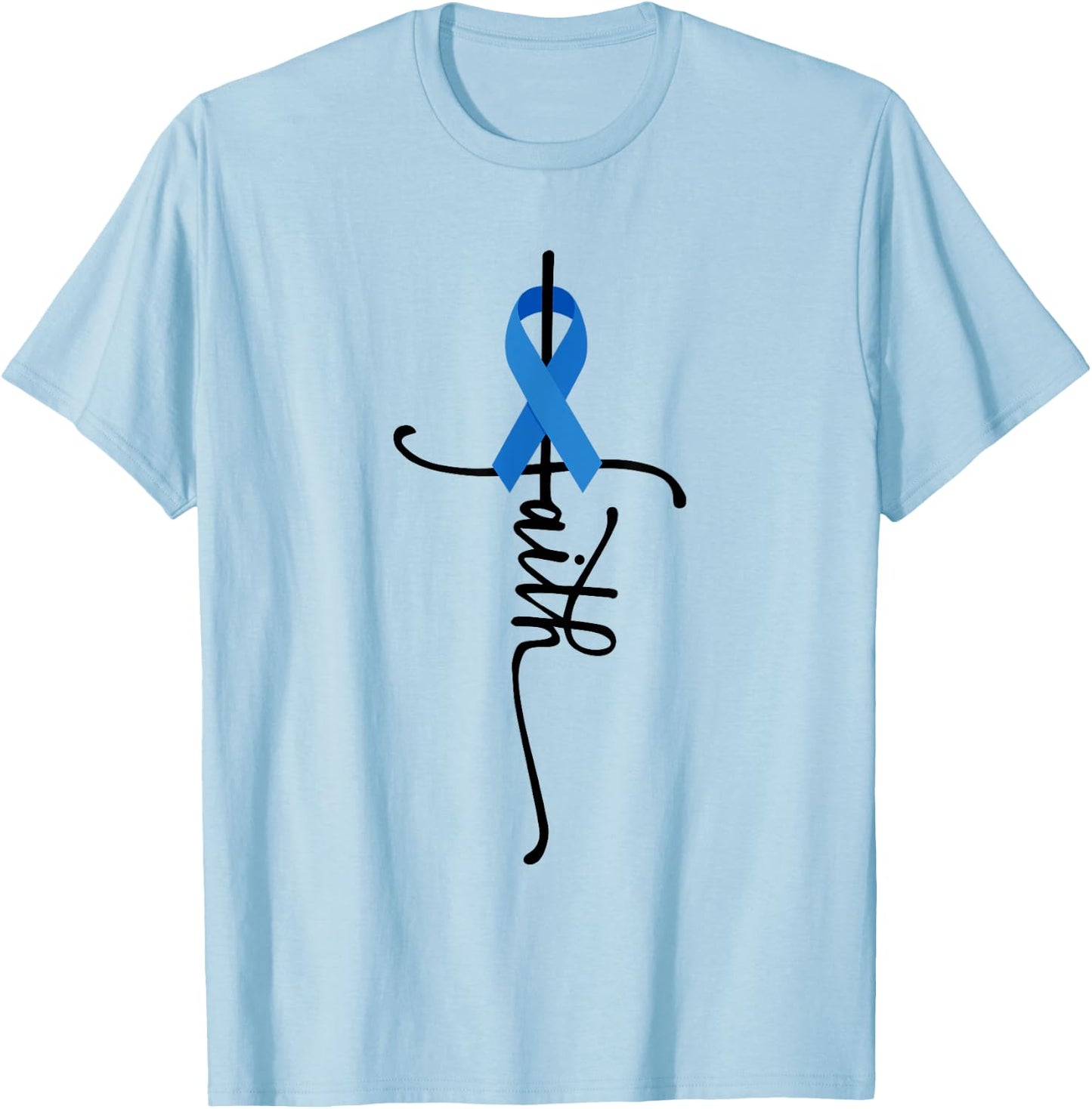 Colon Cancer Awareness Colon Cancer Faith - Grey, , Short Sleeve, Small T-Shirt - T-Shirt | Light Blue