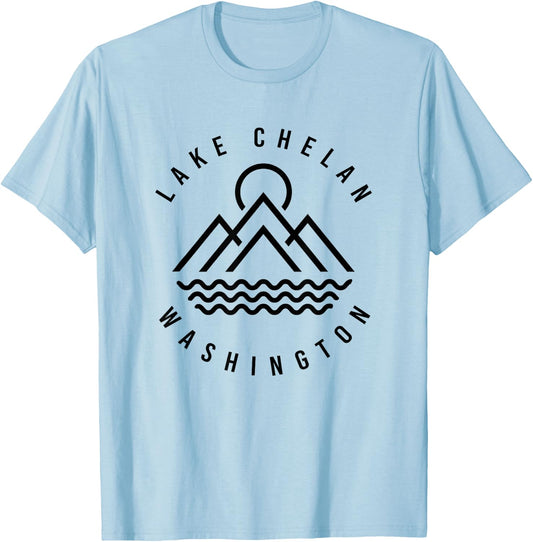 Lake Chelan Mountains Washington Hiking Outdoors Minimal T-Shirt - T-Shirt | Light Blue
