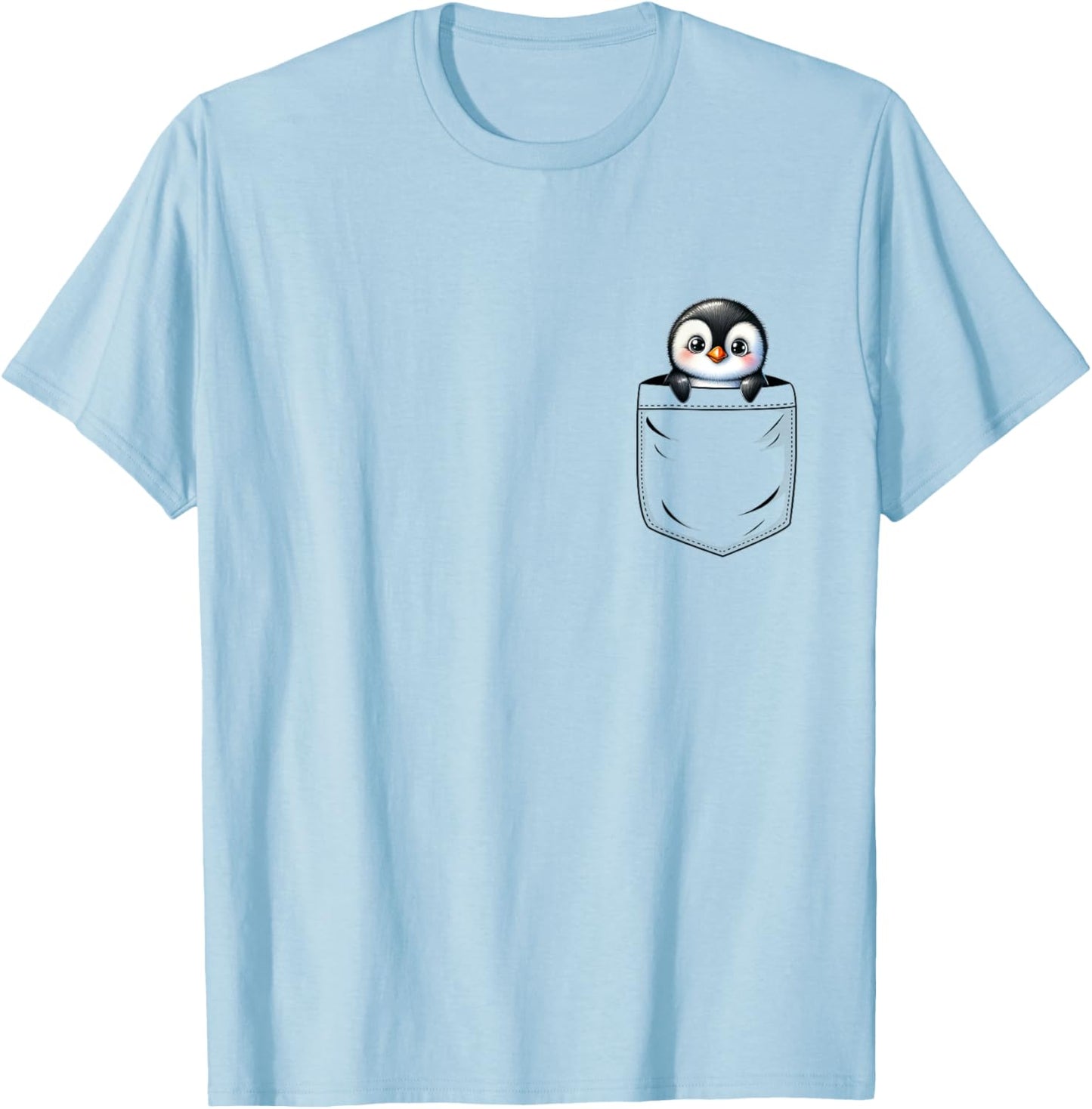Penguin Lovers Cute Funny Penguin In Pocket , Small, Grey T-Shirt - T-Shirt | Light Blue