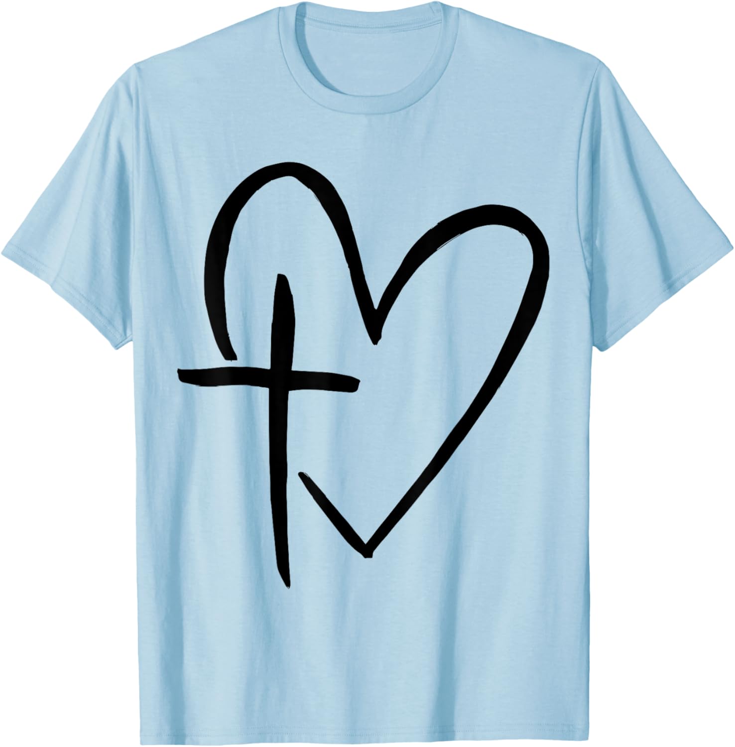 Stylish Cross In Heart Christian Heart Christian Cross T-Shirt - T-Shirt | Light Blue