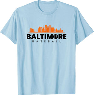 Baltimore Baseball Minimalist City Skyline Baseball Lover T-Shirt - T-Shirt | Light Blue