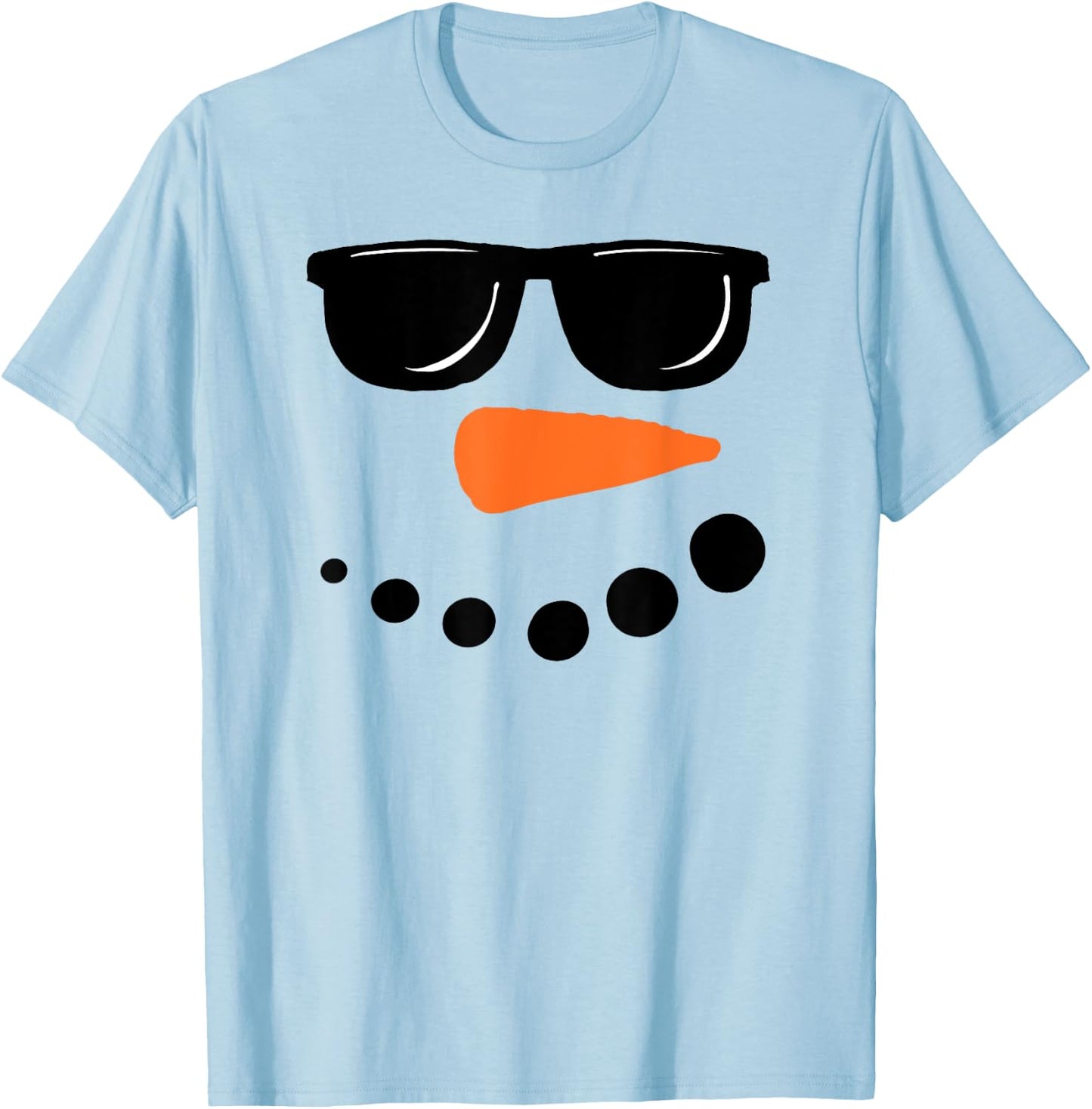 Funny Christmas Winter Snowman Face Carrot Nose Sunglasses T-Shirt - T-Shirt | Light Blue