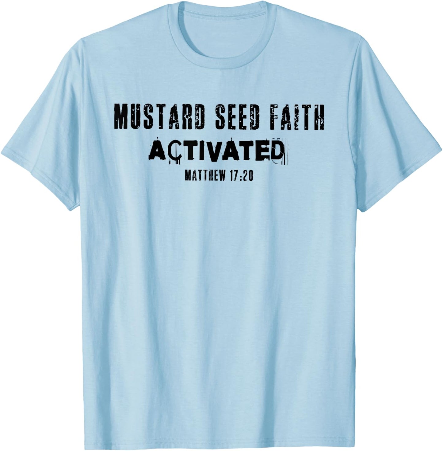 Mustard Faith Seed Activated Jesus Christian Bible Verse T-Shirt - T-Shirt | Light Blue