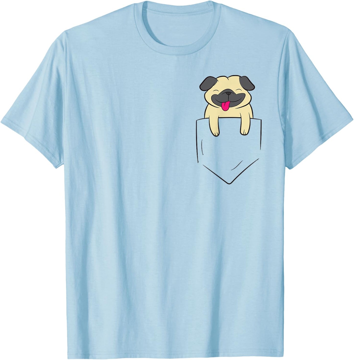 Pug Dog In Pocket Cute Pocket Pug Dog T-Shirt - T-Shirt | Light Blue