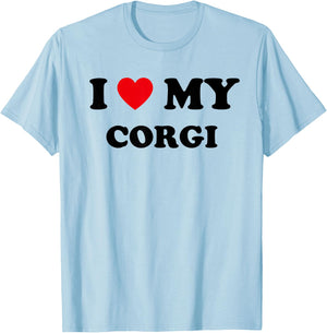 I Love Heart My Corgi Dog Funny Dogs Lover T-Shirt - T-Shirt | Light Blue