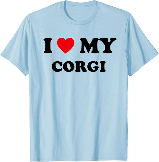 I Love Heart My Corgi Dog Funny Dogs Lover T-Shirt - T-Shirt | Light Blue