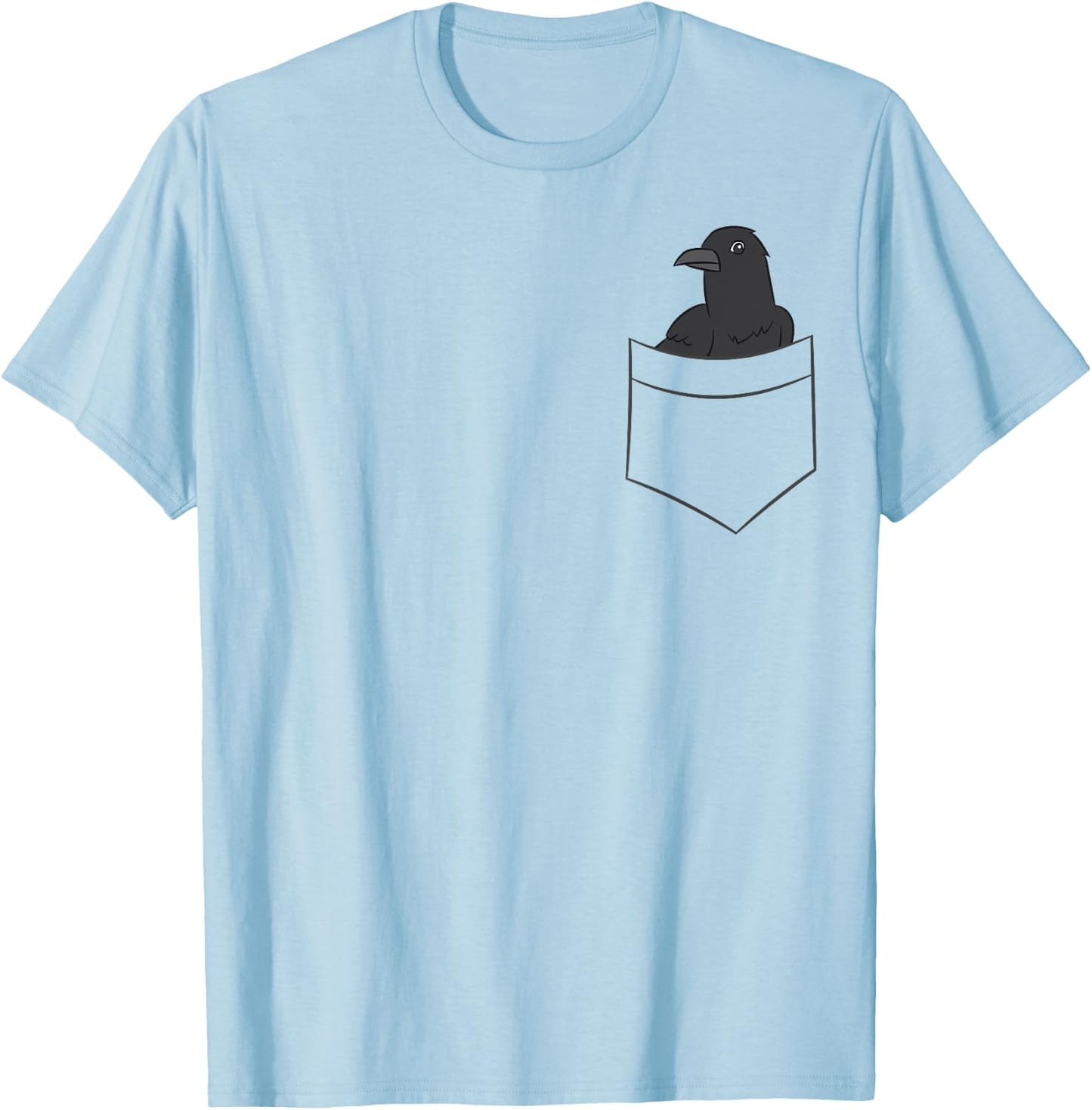 Cute Crow In A Pocket Funny Pocket Crows Raven In Pocket T-Shirt - T-Shirt | Light Blue