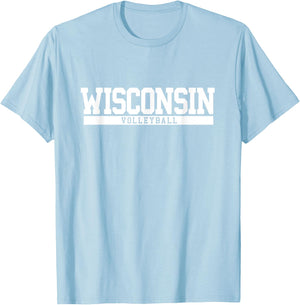 Wisconsin Volleyball -Adults Red Small Classic Fit Short Sleeve Modern Classic Fit Volleyball T-Shirt - T-Shirt | Light Blue