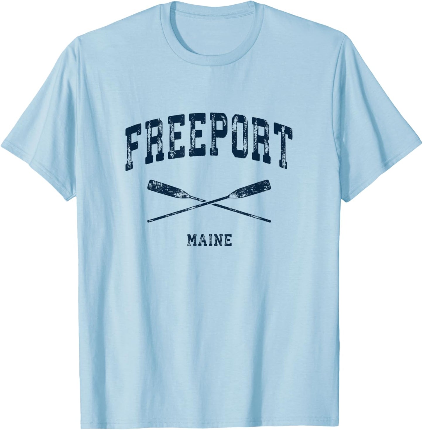 Freeport Maine Vintage Nautical Crossed Oars Navy T-Shirt - T-Shirt | Light Blue