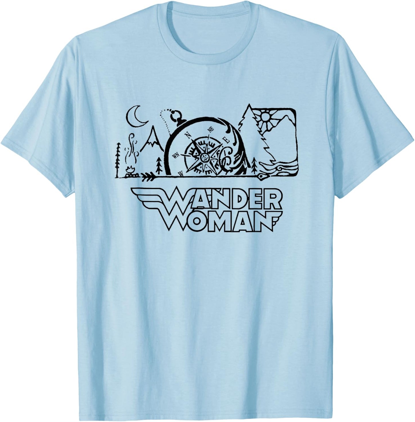 Wander Woman Compass Camping Hiking Mountain Outdoor Lover T-Shirt - T-Shirt | Light Blue