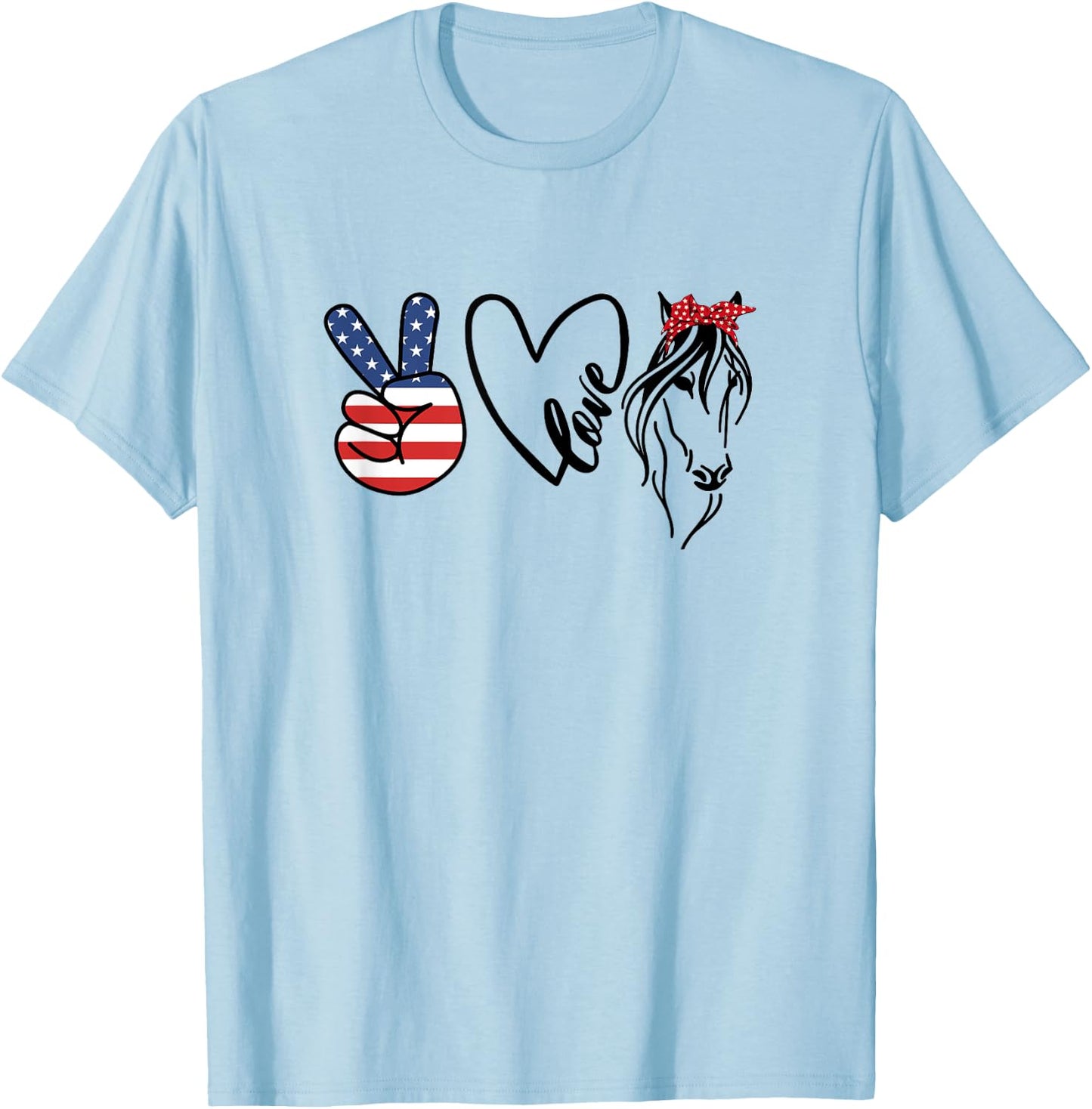 Cowgirls Shirts Americana Peace Love Horses 4th of July T-Shirt - T-Shirt | Light Blue