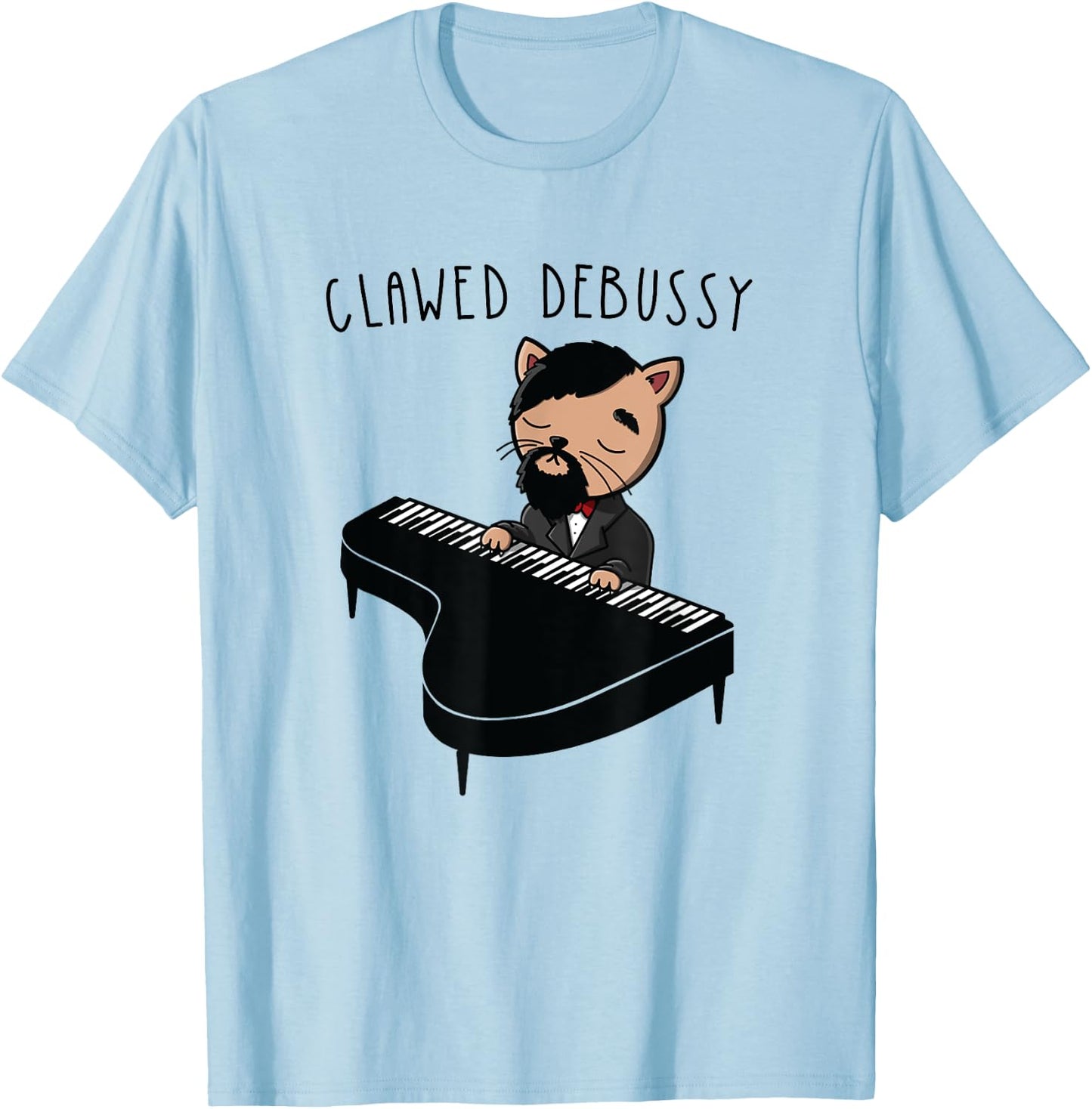 Funny Debussy Gift Cute Cat Playing Piano Classical Music T-Shirt - T-Shirt | Light Blue