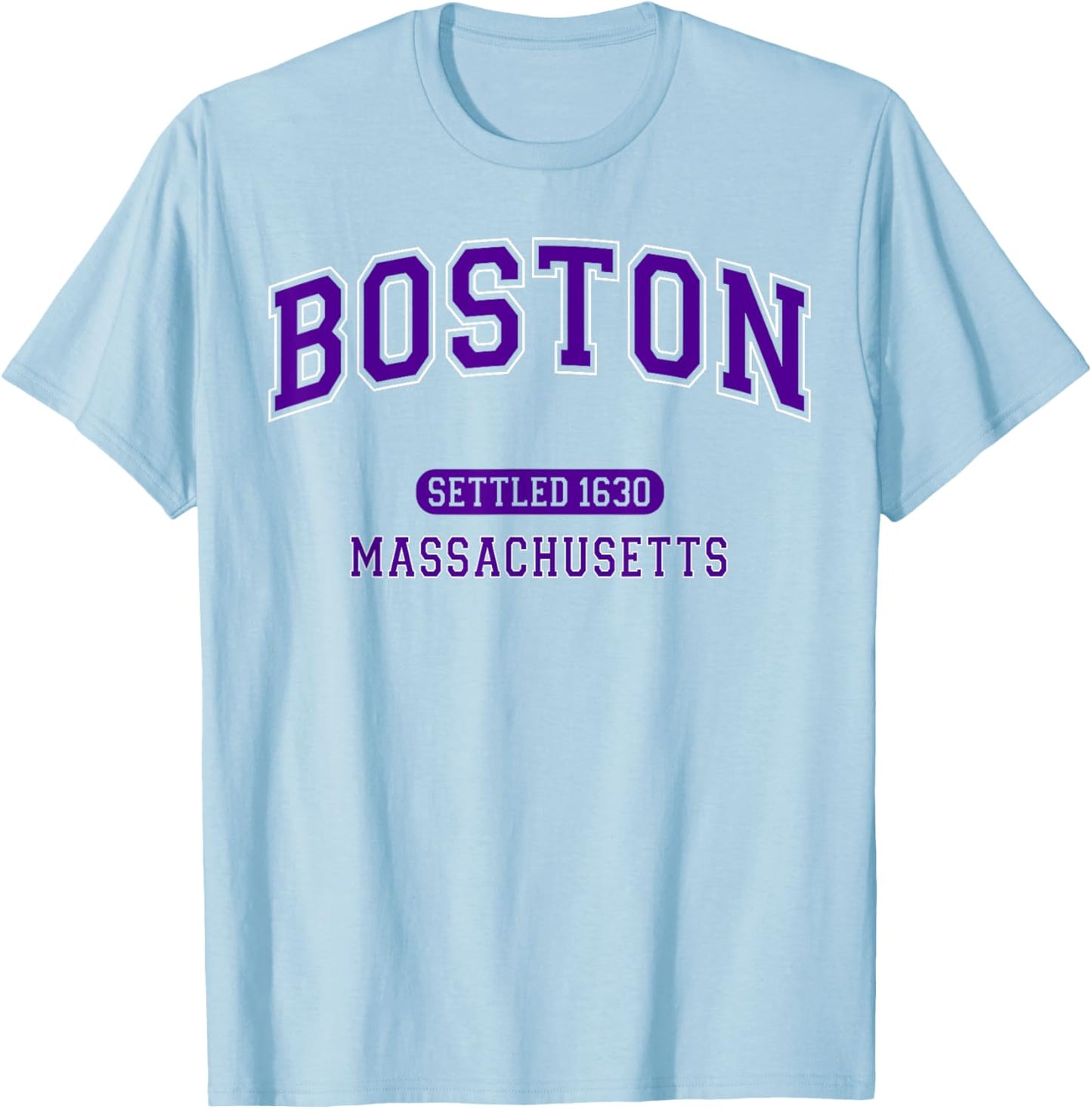 Boston Massachusetts Settled 1630 Vintage Sports Purple T-Shirt - T-Shirt | Light Blue