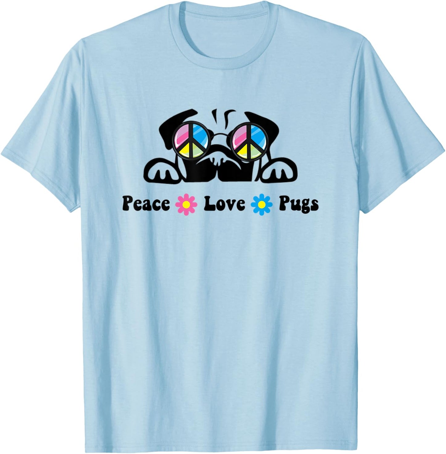 Cute Peace Love Pug Sunglasses Hippie Peace Sign T-Shirt - T-Shirt | Light Blue