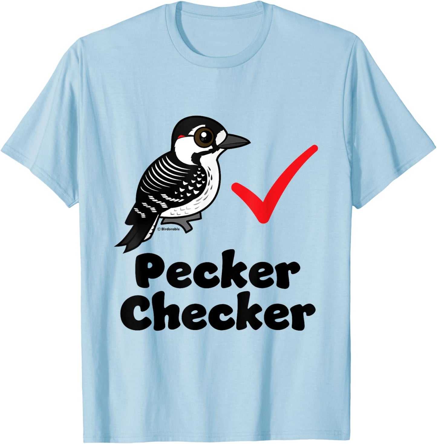 Cute Cartoon Red-cockaded Woodpecker Checker Funny Birder T-Shirt - T-Shirt | Light Blue