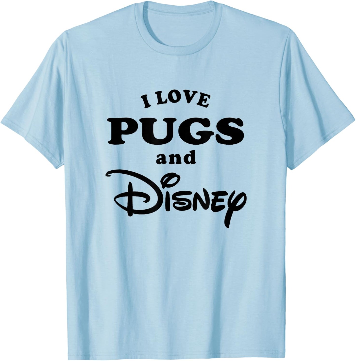 Disney I Love Pugs And Disney Bold Text Big Chest Logo T-Shirt - T-Shirt | Light Blue