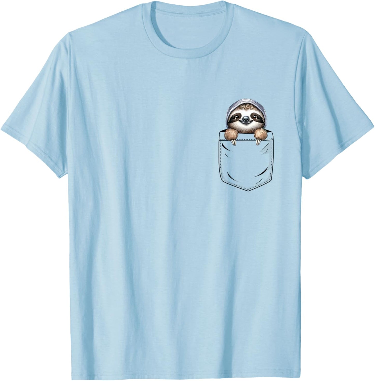 Sloth Lovers Cute Funny Sloth In Pocket T-Shirt - T-Shirt | Light Blue