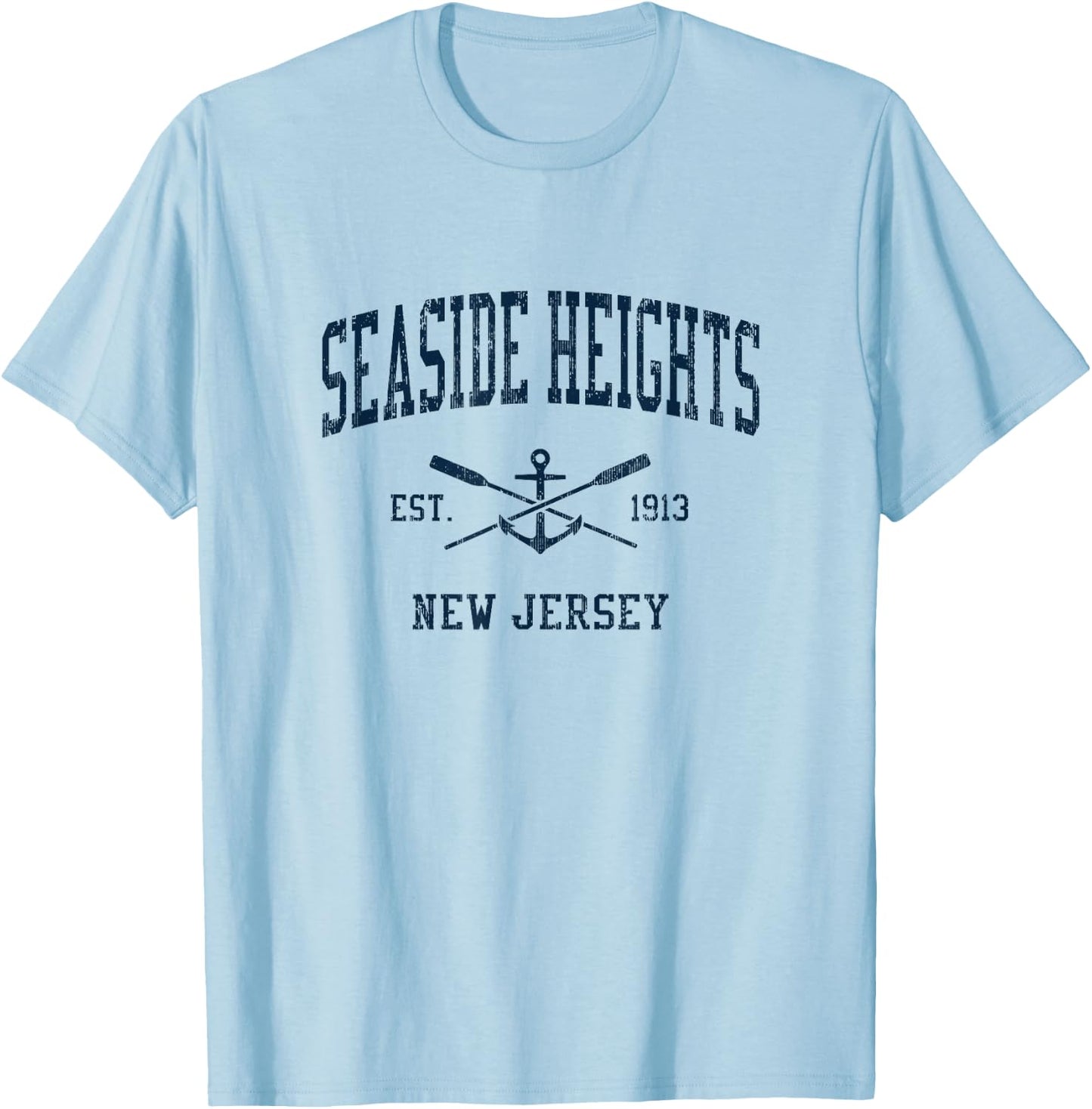 Seaside Heights NJ Vintage Navy Crossed Oars & Boat Anchor T-Shirt - T-Shirt | Light Blue
